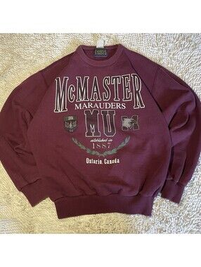 Vintage 90’s McMaster University Red Crewneck Sweatshirt Boxy Heavy M *READ*